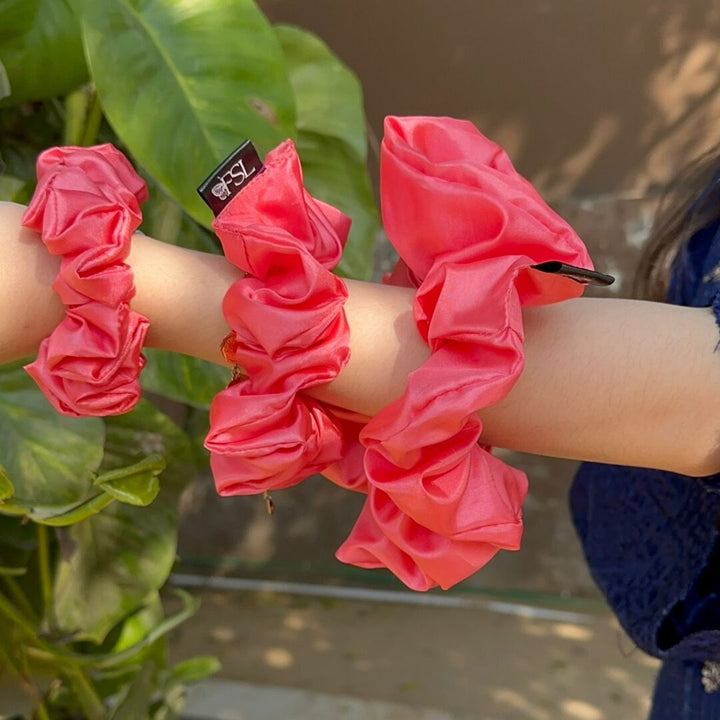 Poppy silk scrunchie by FSL&CO, close-up view