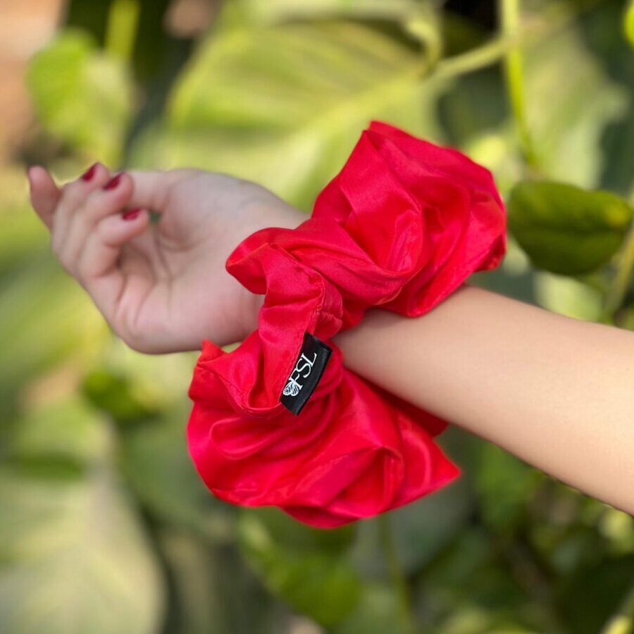 Valentine silk scrunchie by FSL&CO, close-up view