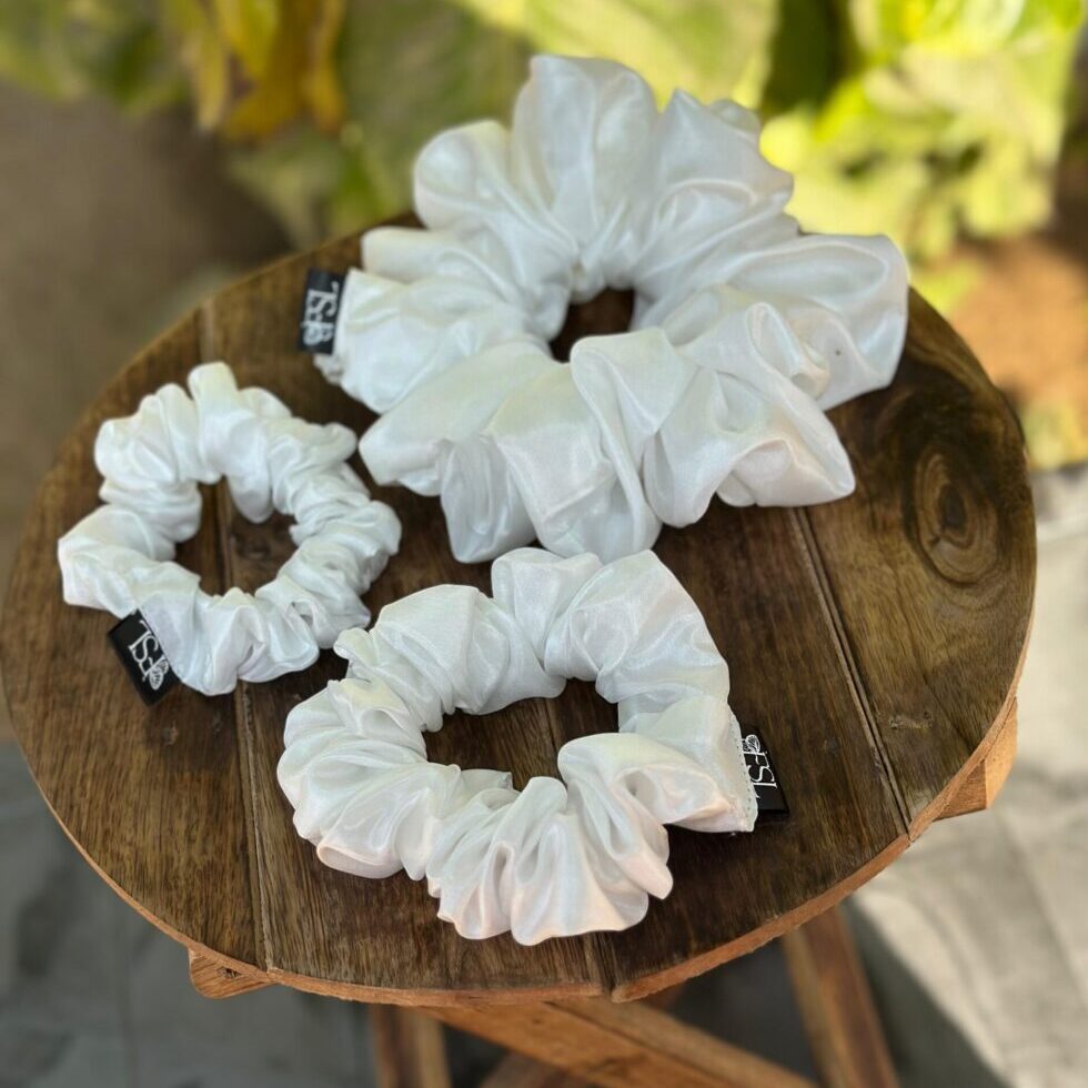 Noor silk scrunchie by FSL&CO, close-up view
