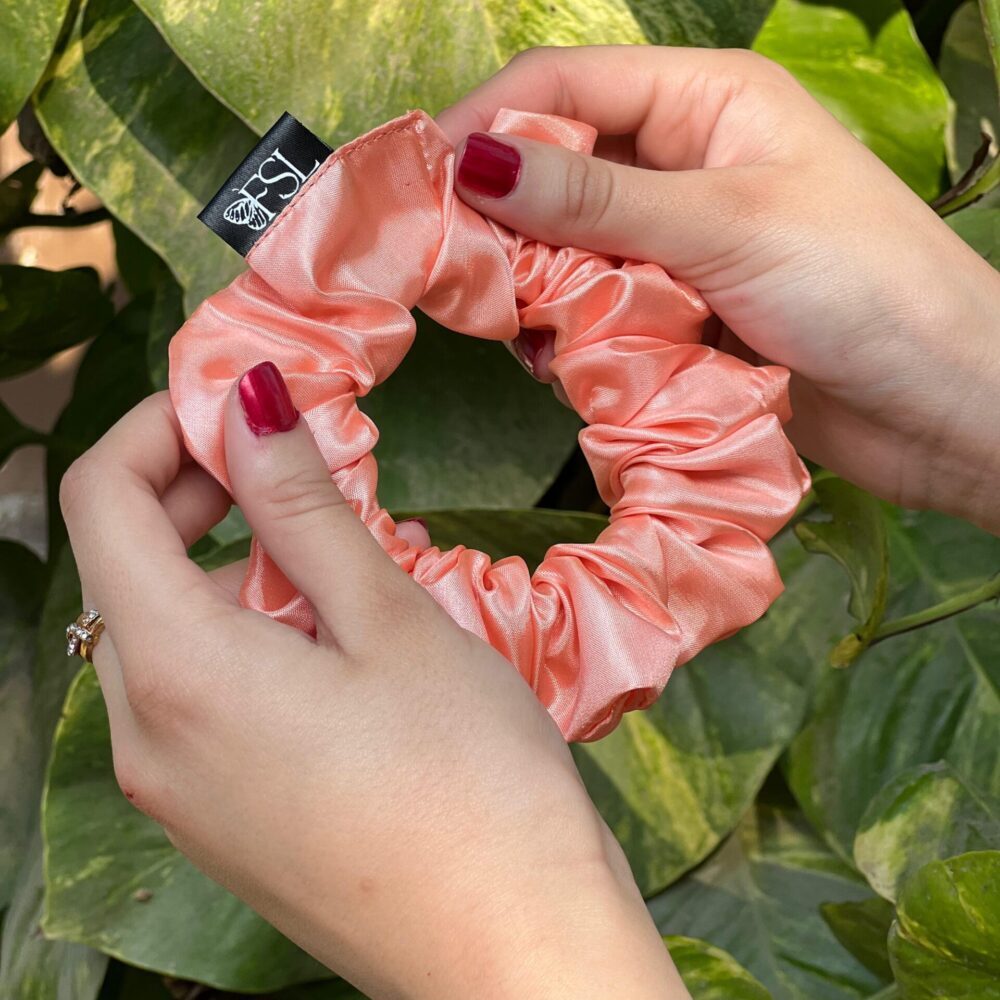 Peach silk scrunchie by FSL&CO, fabric detail