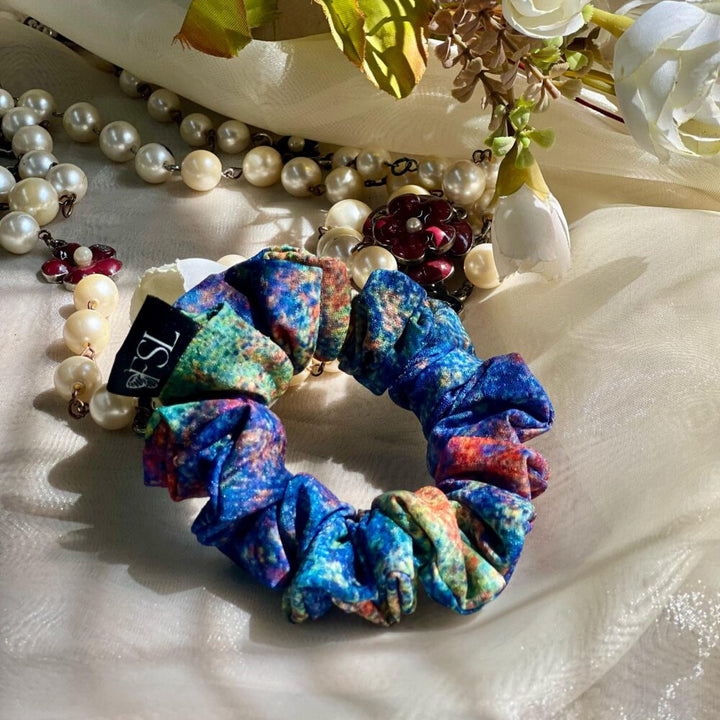 Rainbow georgette scrunchie by FSL&CO, fabric detail
