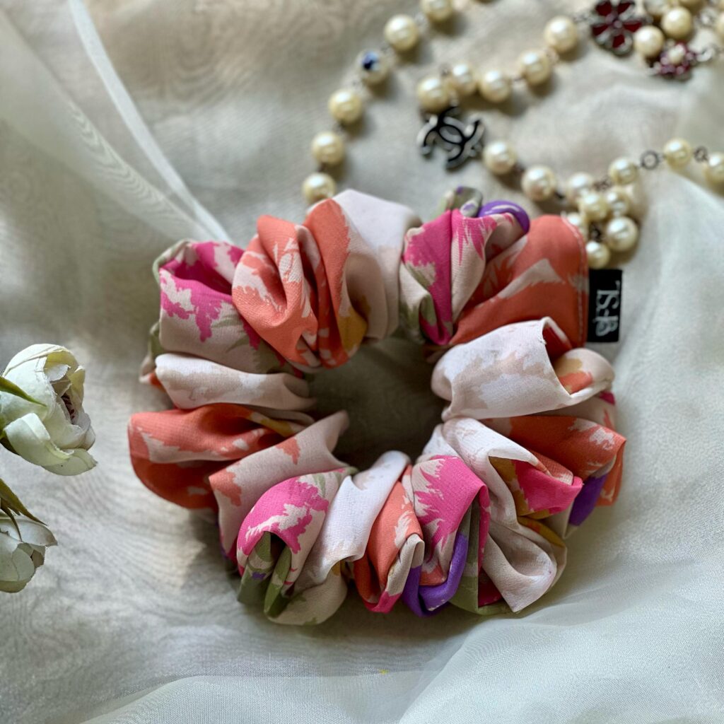 Handmade Peony georgette scrunchie by FSL&CO