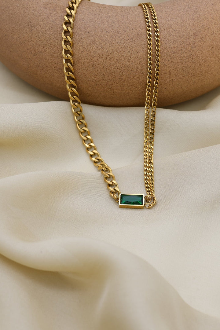 Emerald Link Necklace by FSL&CO, emerald green stone on a bold gold link chain