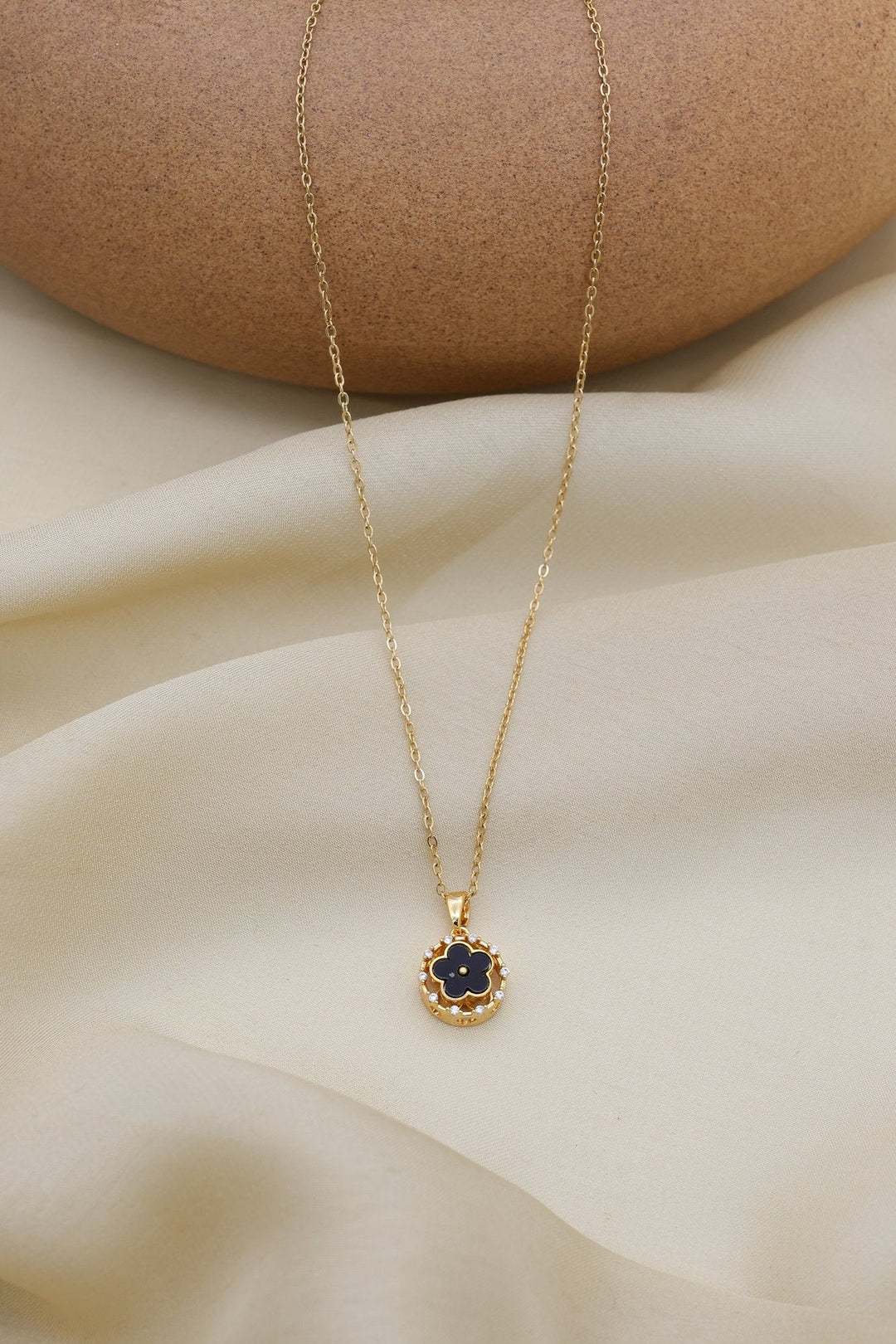 Clover Charm Necklace by FSL&CO, black and white enamel clover with crystal halo