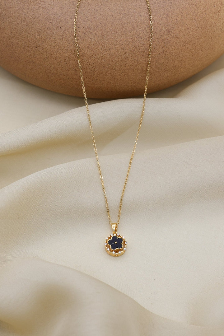 Clover Charm Necklace by FSL&CO, black and white enamel clover with crystal halo