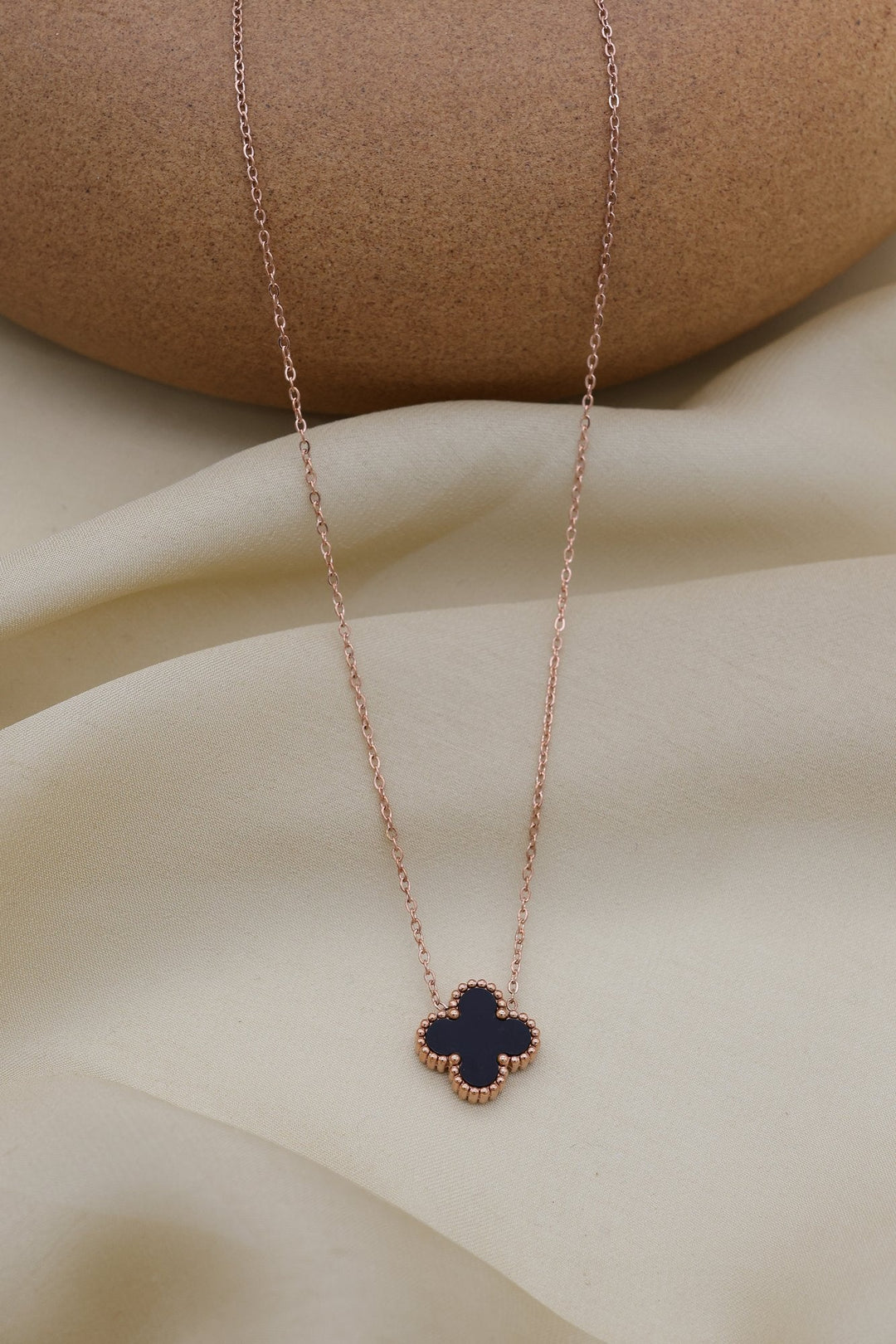 Black Clover Necklace by FSL&CO, black enamel clover pendant on gold plating