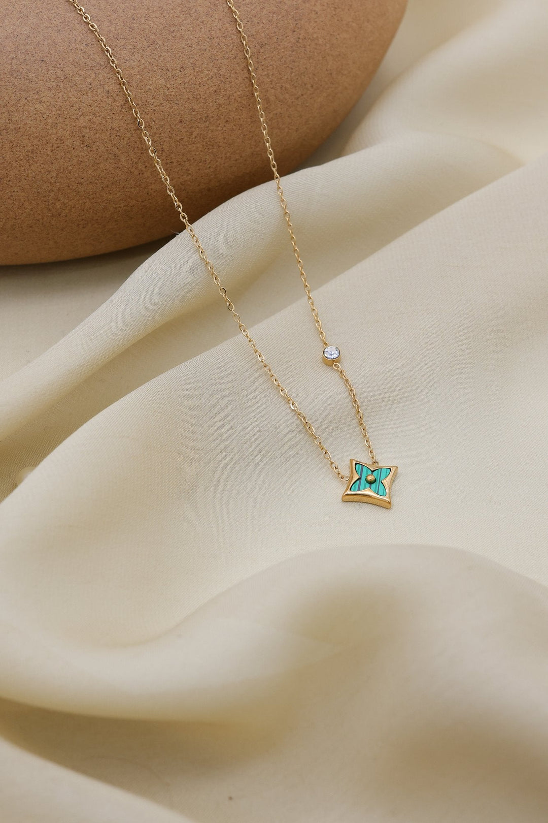 Emerald Clover Necklace by FSL&CO, emerald green clover with a crystal centre
