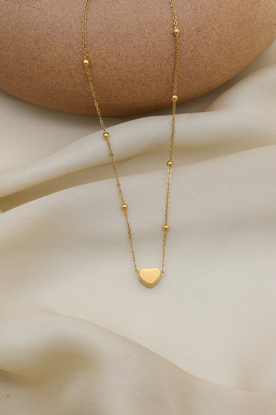Heart Bead Necklace by FSL&CO, alternating hearts and gold beads