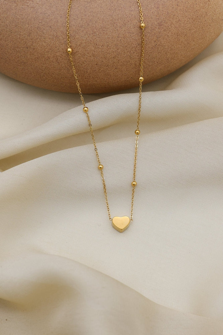 Heart Bead Necklace by FSL&CO, alternating hearts and gold beads
