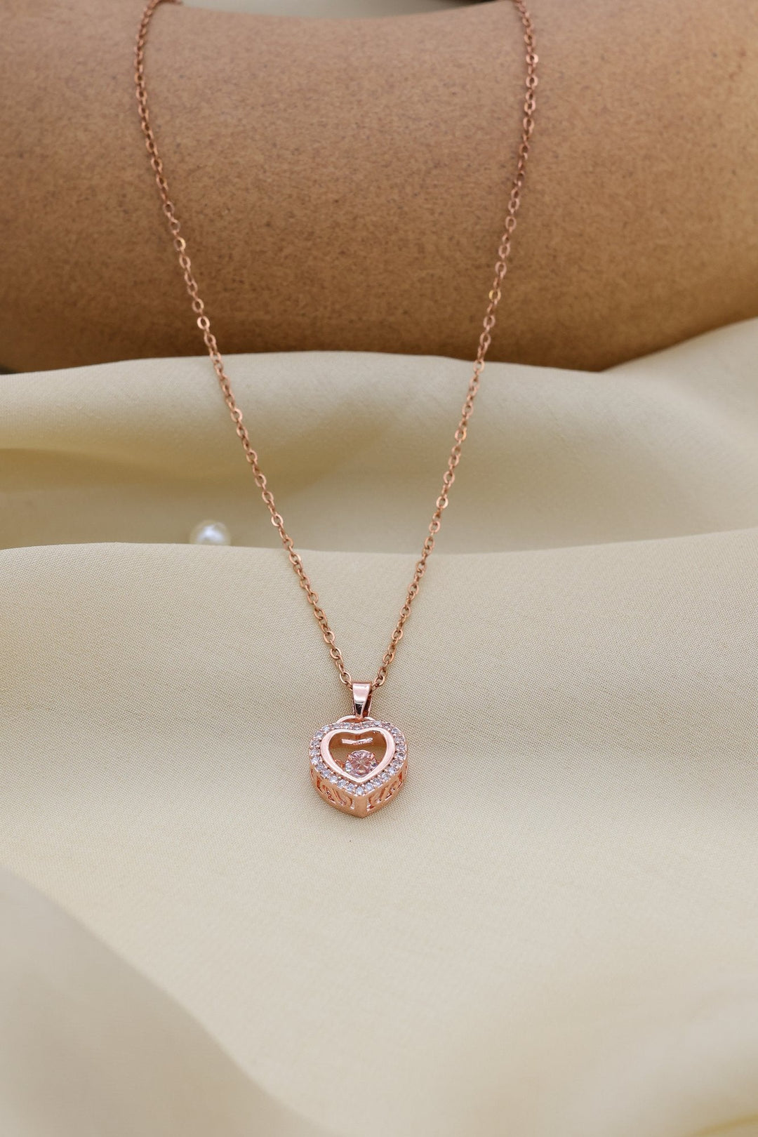 Rose Heart Necklace by FSL&CO, close-up of the layered petal detail